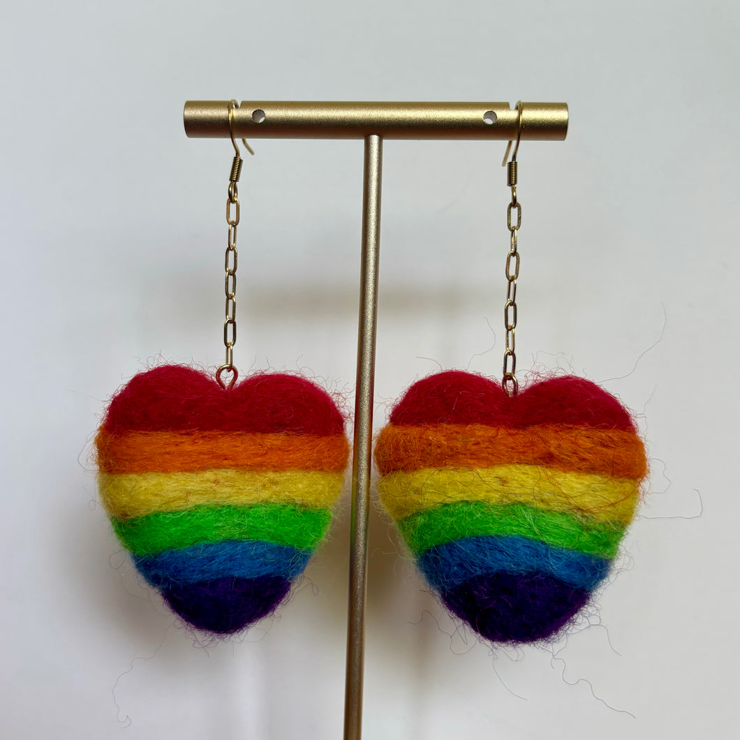 Pride Flag Heart wool dangles