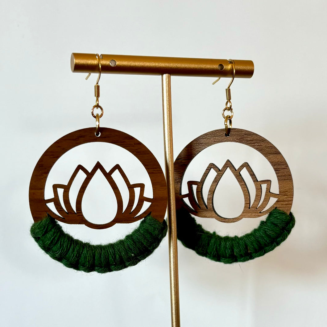 Pine Green Lotus Round Earrings